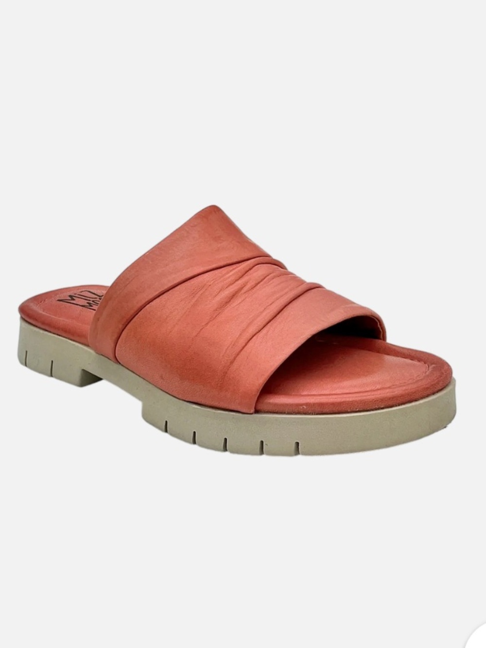 Miz Mooz Women’s Claribel Coral Pink Leather Slide Platform Sandals Lug Sole 38